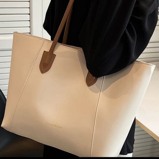 ビジネスバッグ レディース 上品レザー配色トートバッグ